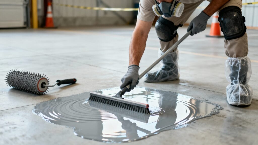 Epoksi zemin kaplama malasıyla yüzeye yayılan epoksi uygulaması