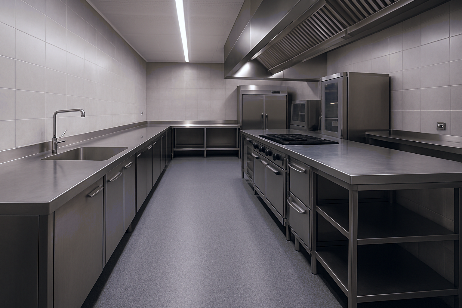 Endüstriyel mutfakta PVC zemin kaplama uygulaması