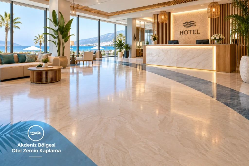 Akdeniz bölgesinde otel lobisinde zemin kaplama uygulaması