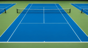 Akrilik PVC zemin kaplama ile yapılmış spor sahası yüzeyi, mavi ve yeşil renkli tenis kortu örneği.