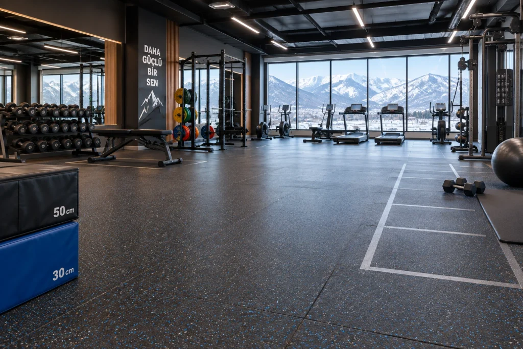 Doğu Anadolu fitness salonunda kauçuk zemin kaplama uygulaması
