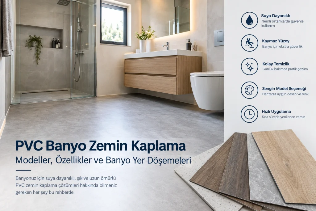 PVC banyo zemin kaplama modelleri ve modern banyo PVC zemini